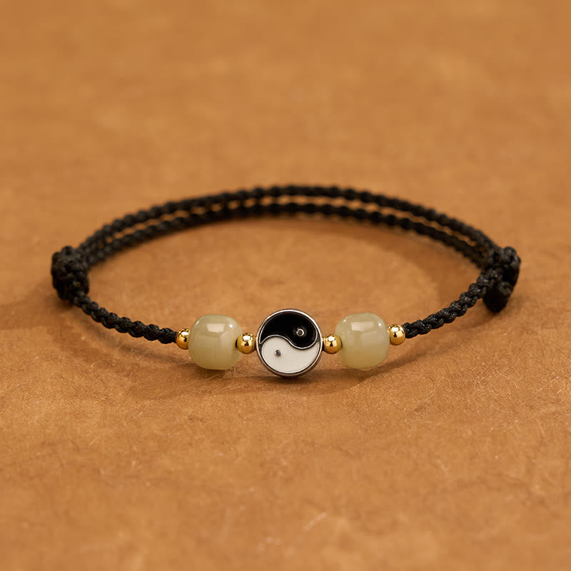 Buddha Stones Bracciale in lega con perline di giada Hetian Yin Yang e filo rosso. - Filo nero - 6,3-7,1 pollici (16-18 cm) - image 11