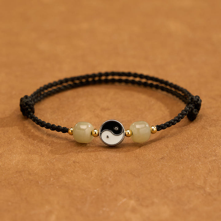 Buddha Stones Bracciale in lega con perline di giada Hetian Yin Yang e filo rosso. - Filo nero - 6,3-7,1 pollici (16-18 cm) - image 11