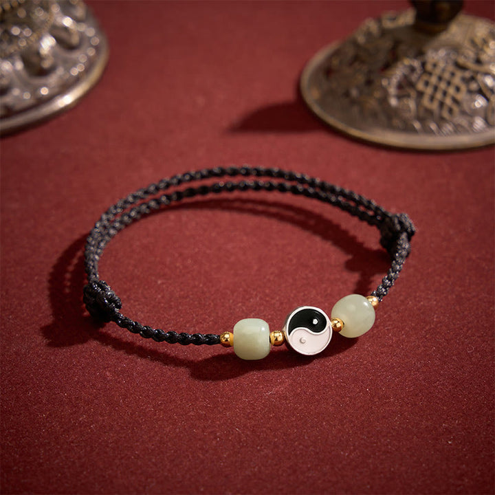 Buddha Stones Bracciale in lega con perline di giada Hetian Yin Yang e filo rosso. - image 13