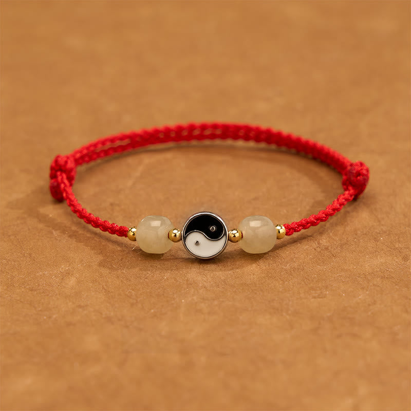 Buddha Stones Bracciale in lega con perline di giada Hetian Yin Yang e filo rosso. - Filo rosso scuro - 6,3-7,1 pollici (16-18 cm) - image 0