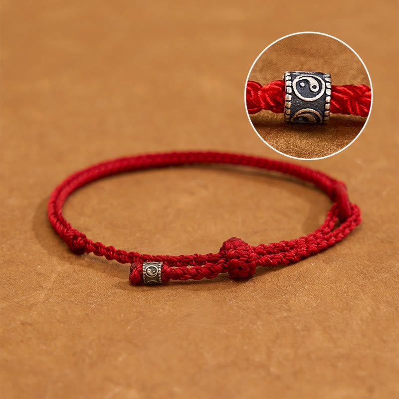 Buddha Stones Bracciale protettivo Yin Yang in argento sterling 925 con filo rosso - Corda rosso scuro - 6,3–7,1 pollici (16–18 cm) - image 0