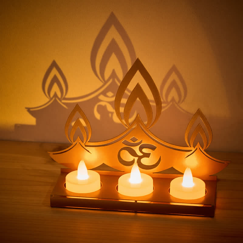 Buddha Stones Portacandele con proiezione di luce OM in ferro per la consapevolezza - OM - image 0