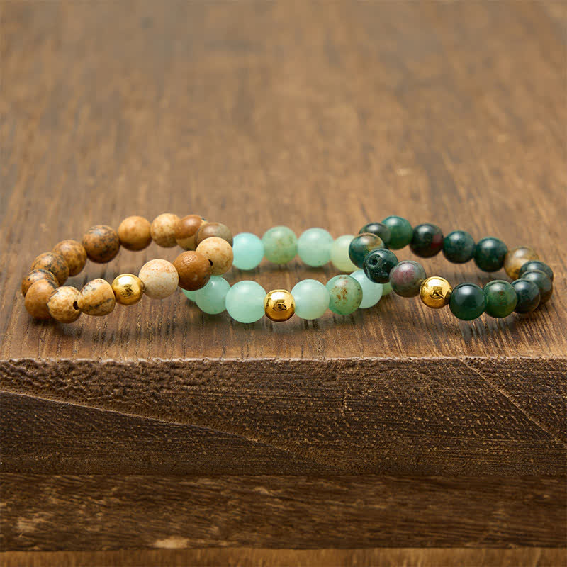 Buddha Stones Anello relax in amazzonite, diaspro e agata indiana, composto da 3 pezzi. - image 16