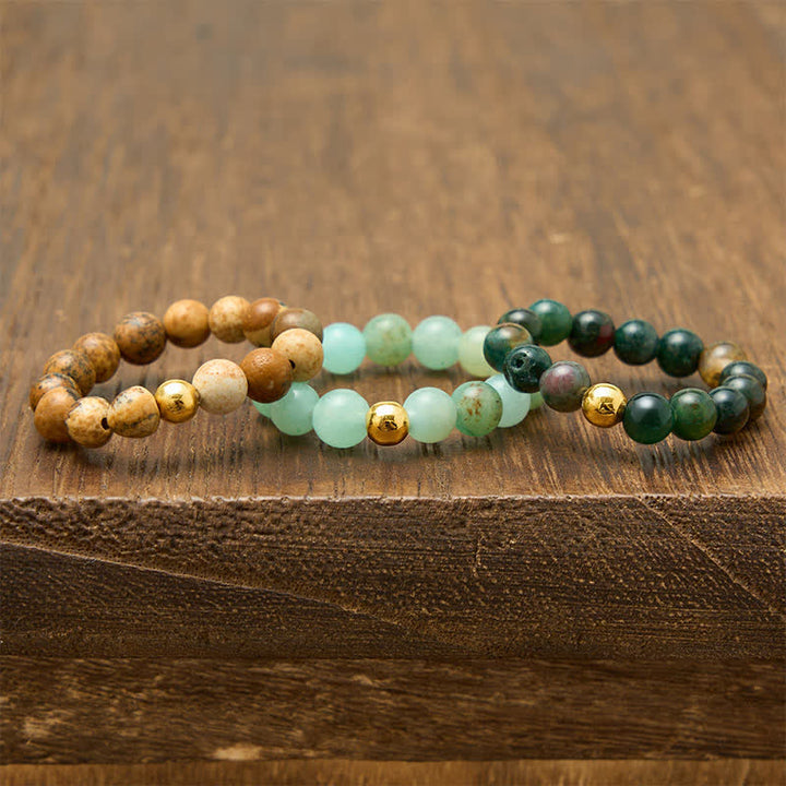 Buddha Stones Anello relax in amazzonite, diaspro e agata indiana, composto da 3 pezzi. - image 16