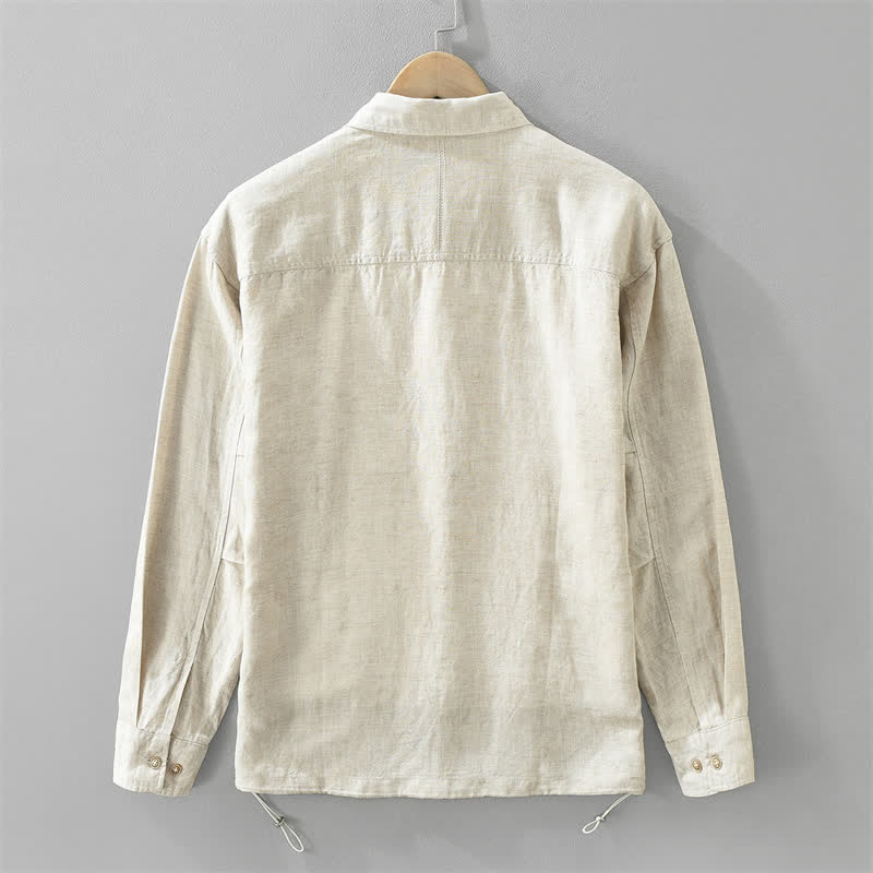 Buddha Stones Camicia da uomo a maniche lunghe, tinta unita, primaverile, casual, minimalista, con bottoni e coulisse. - image 1