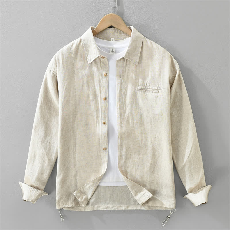 Buddha Stones Camicia da uomo a maniche lunghe, tinta unita, primaverile, casual, minimalista, con bottoni e coulisse. - Beige - US/UK/AU42, EU52 (3XL) - image 0