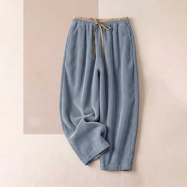 Pantaloni da donna con coulisse in cotone e lino casual tinta unita Buddha Stones con tasche - Azzurro chiaro - Velluto a coste · Foderato in pile - US16, UK/AU20, EU48 (3XL) - image 8
