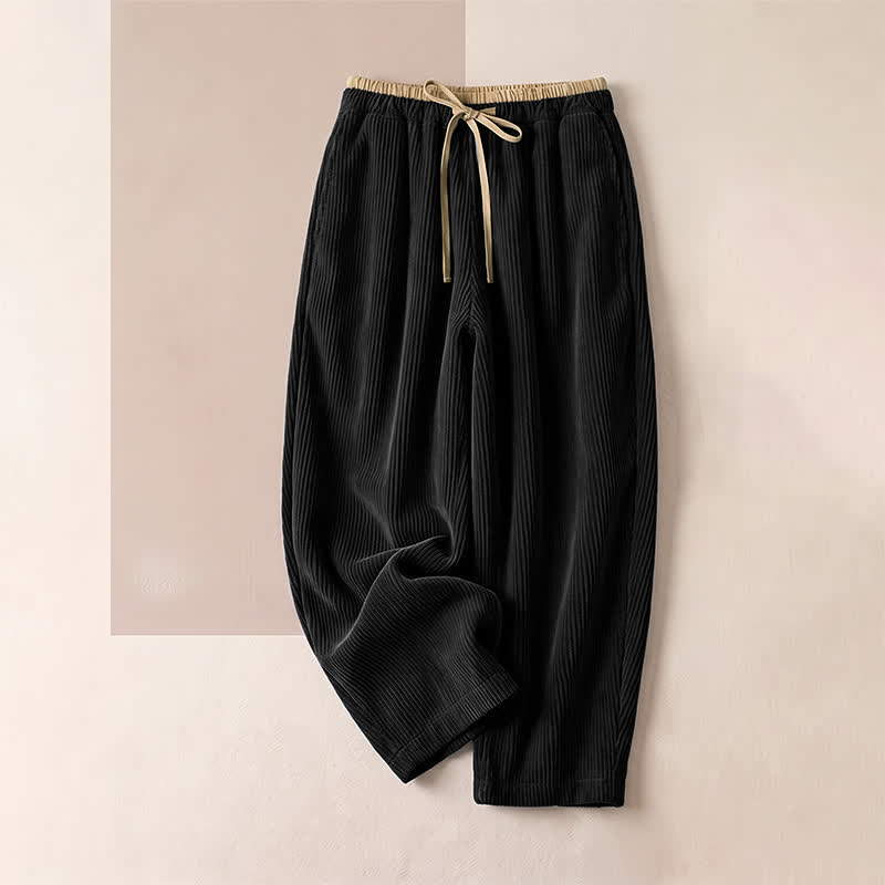 Pantaloni da donna con coulisse in cotone e lino casual tinta unita Buddha Stones con tasche - Nero - Velluto a coste · Foderato in pile - US16, UK/AU20, EU48 (3XL) - image 20