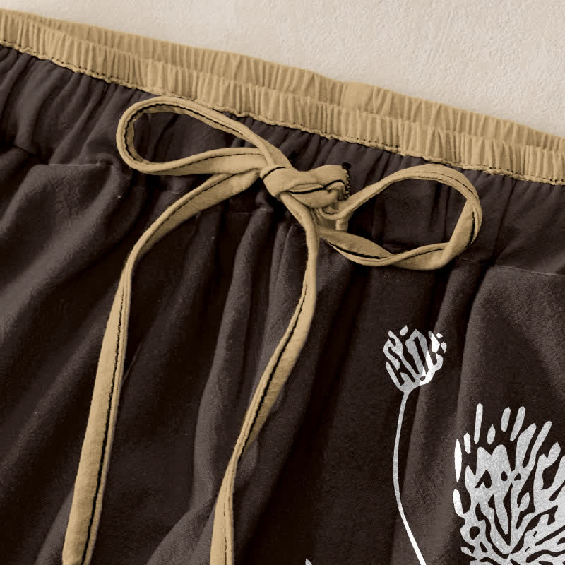 Buddha Stones Pantaloni da donna in puro cotone, minimalisti, con motivo floreale e vita elasticizzata, dotati di tasche. - image 1
