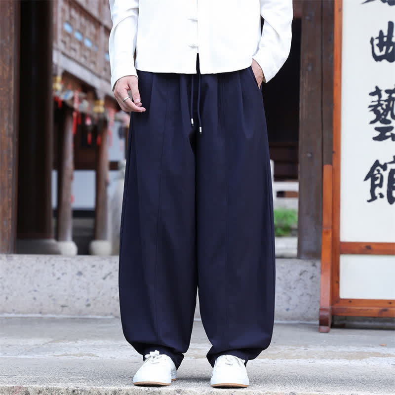 Buddha Stones Pantaloni lunghi da uomo primaverili, casual, minimalisti, con coulisse, a gamba dritta e tasche. - Blu mezzanotte - US/UK/AU46, EU56 (5XL) - image 0