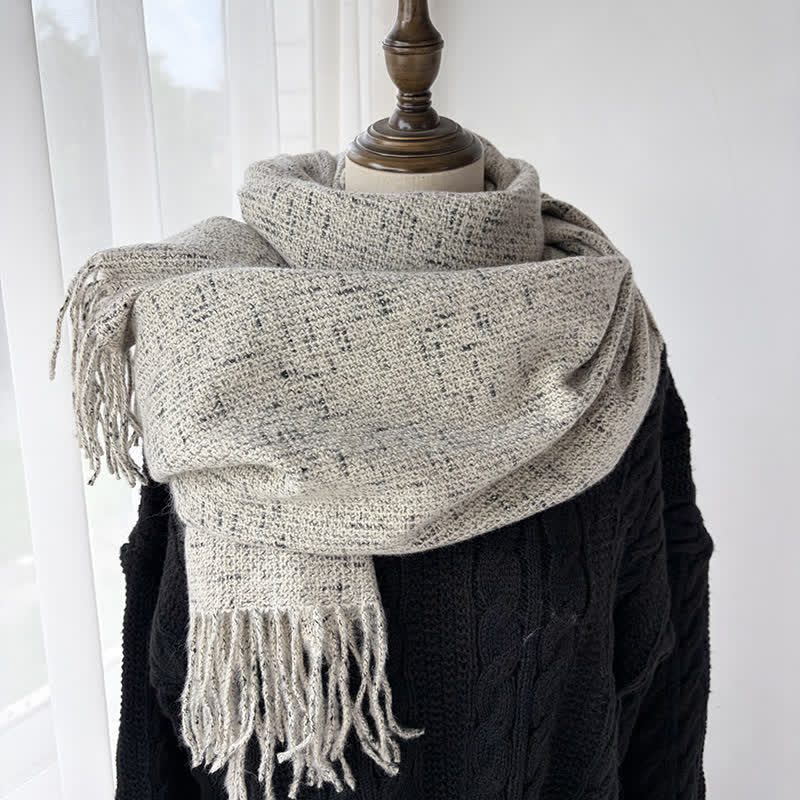 Buddha Stones Sciarpa da donna autunno/inverno dal design semplice e accogliente con nappine. - Beige - image 0