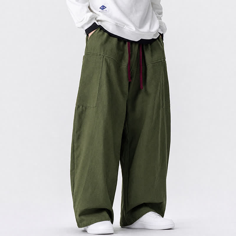 Buddha Stones Pantaloni lunghi da uomo a gamba larga, tinta unita, con coulisse, ideali per l'autunno, con tasche. - image 1