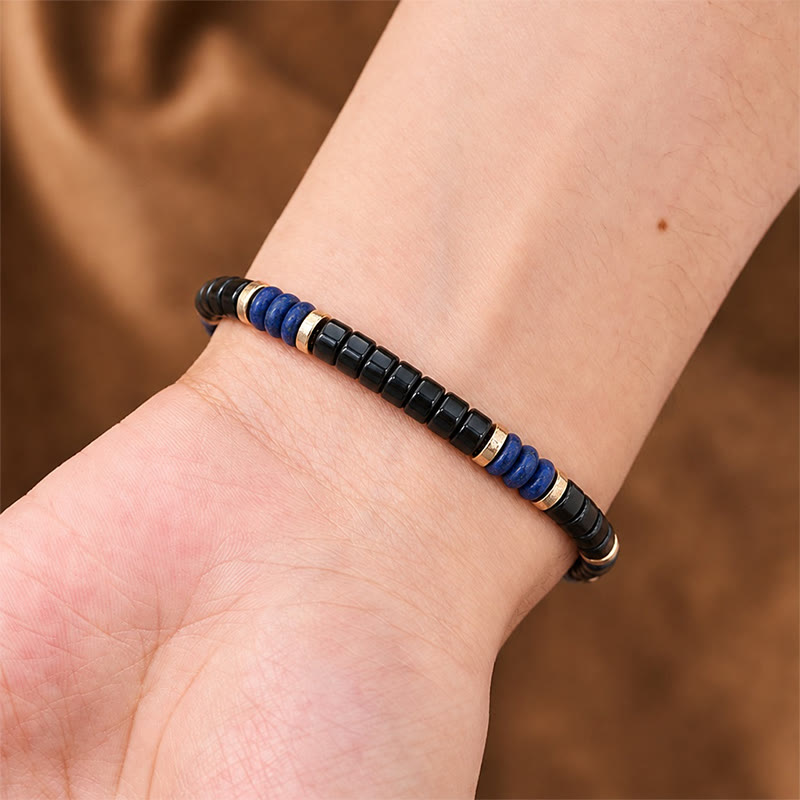 Buddha Stones Bracciale con perline Truth Cube in lapislazzuli e onice nera - image 4