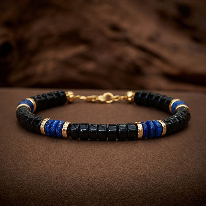 Buddha Stones Bracciale con perline Truth Cube in lapislazzuli e onice nera - image 2