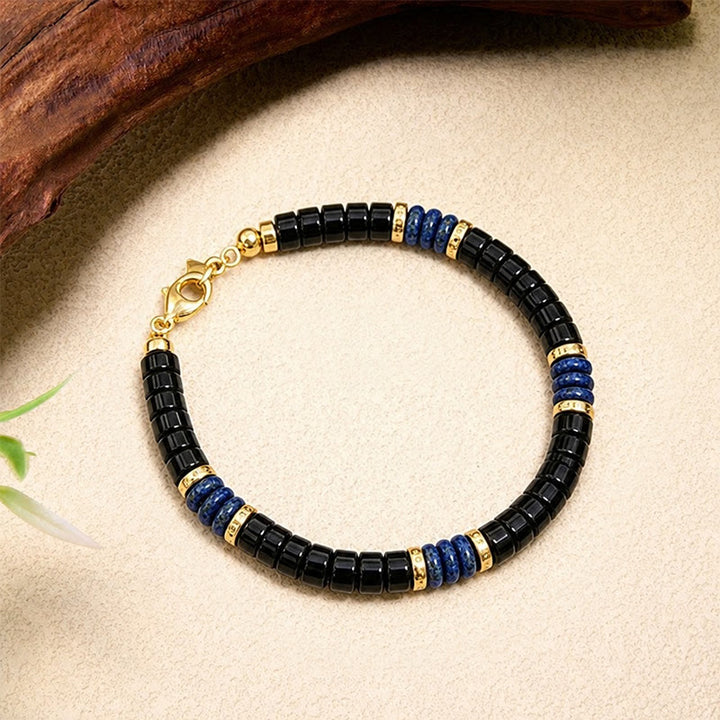 Buddha Stones Bracciale con perline Truth Cube in lapislazzuli e onice nera - image 3