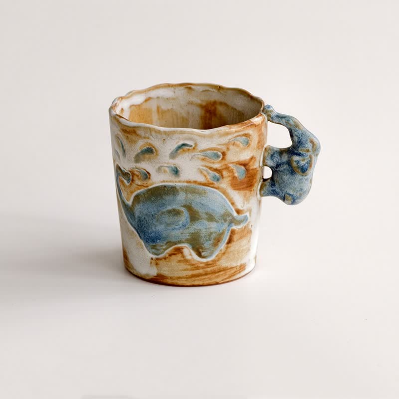 Buddha Stones Tazza da caffè in ceramica Retro Elephant da 250 ml - image 1