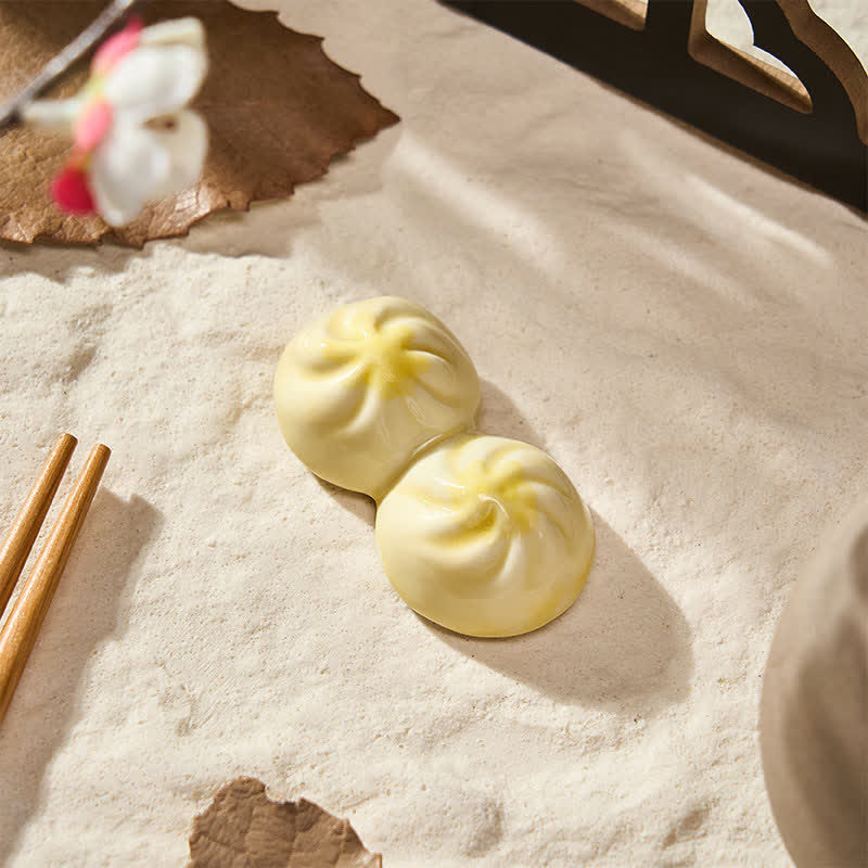 Buddha Stones Mini porta bacchette in ceramica stile alimentare - Panini bianchi al vapore (Xiaolongbao) Circa 5,3 × 2,8 × 1,5 cm - image 4