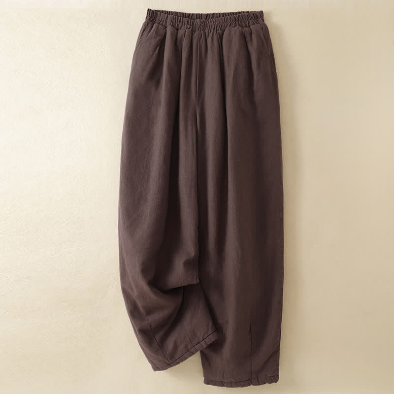 Buddha Stones Pantaloni lunghi da donna a gamba dritta con coulisse, tinta unita, per autunno/inverno, casual, con tasche. - Marrone sella - US6, UK/AU10, EU38 (XL) - image 0