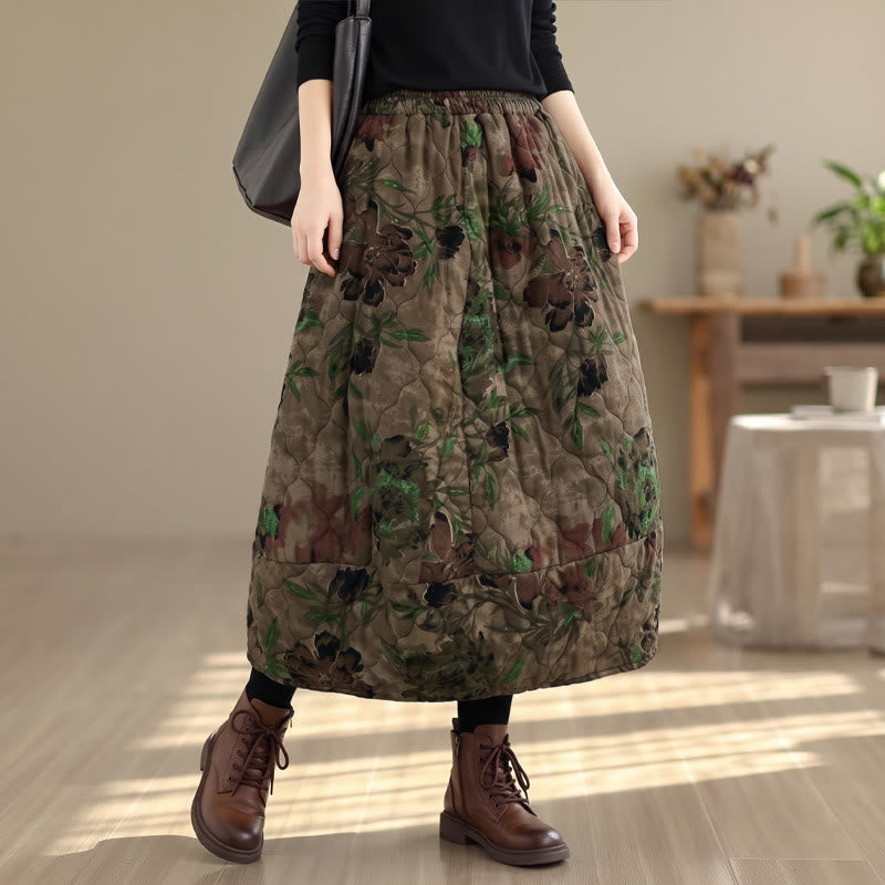 Buddha Stones Gonna da donna vintage autunno/inverno a vita alta con stampa floreale a grandi fiori e tasche. - image 1