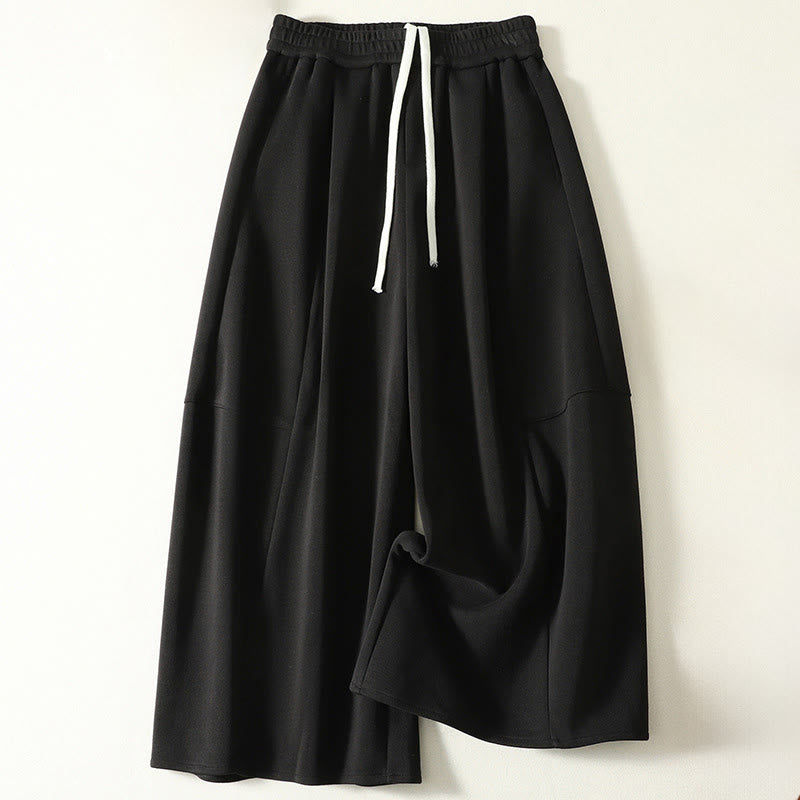 Buddha Stones Pantaloni capri da donna a gamba larga, minimalisti, con coulisse, tinta unita, per autunno/inverno, casual e minimalisti, con tasche. - Nero - US8-10, UK/AU12-14, EU40-42 (2XL) - image 1