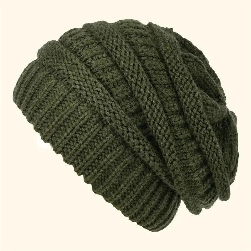 Buddha Stones Berretto morbido da donna in maglia a trecce per autunno/inverno - Verde - image 0