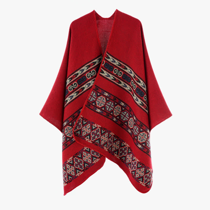 Buddha Stones Mantella da donna a spirale geometrica stile boho autunno/inverno. - FireBrick - image 1