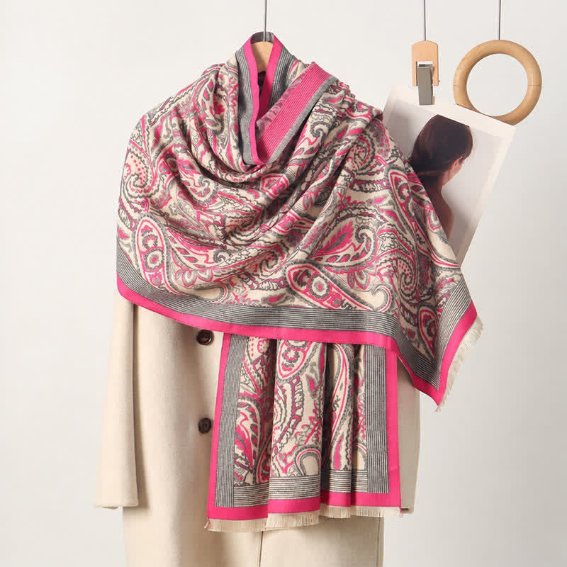 Buddha Stones Sciarpa da donna morbida, stile vintage autunno/inverno, con stampa paisley e nappe. - Rosa chiaro - image 1