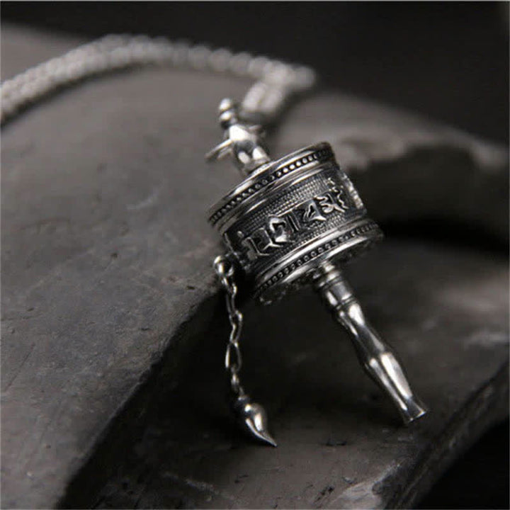 Collana con ciondolo girevole in argento sterling 925 Om Mani Padme Hum con ruota di preghiera Buddha Stones - image 5