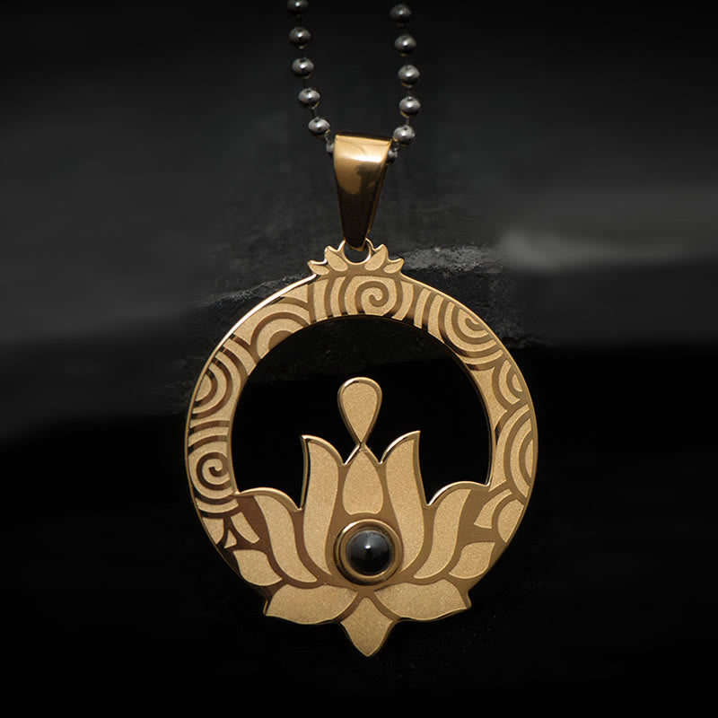 Collana con ciondolo in acciaio al titanio e pietre Buddha Stones , proiezione dell'illuminazione, Shurangama Mantra