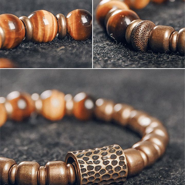 Braccialetto di protezione in rame con pietra occhio di tigre Buddha Stones