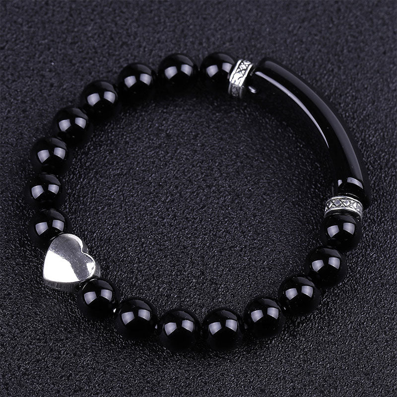 Bracciale unisex a forma di cuore con perline di cristallo naturale