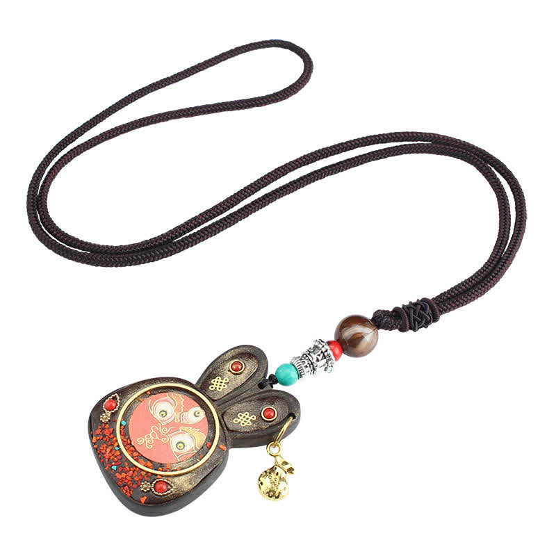 Collana pendente Thangka con cinque divinità della ricchezza in ebano tibetano