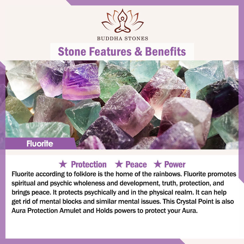 Braccialetto di protezione in corda Buddha Stones, fluorite naturale, ametista, argento lucido, ossidiana e occhio di tigre