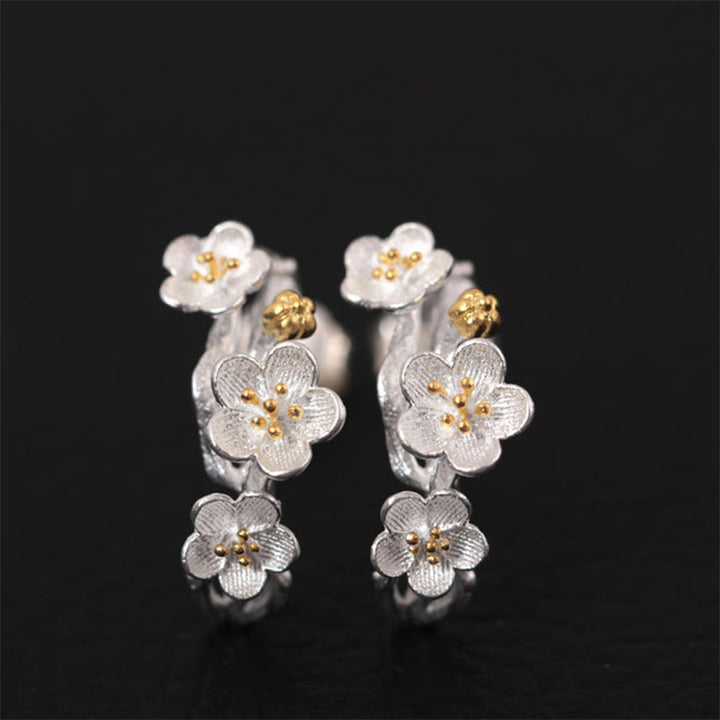 Orecchini Buddha Stones in argento sterling 925 con fiori di prugna e benedizione floreale