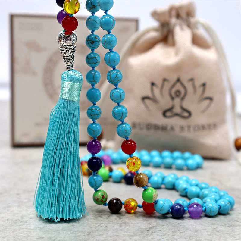 Buddha Stones 108 Mala Turchese Perline Yoga Meditazione Preghiera Collana