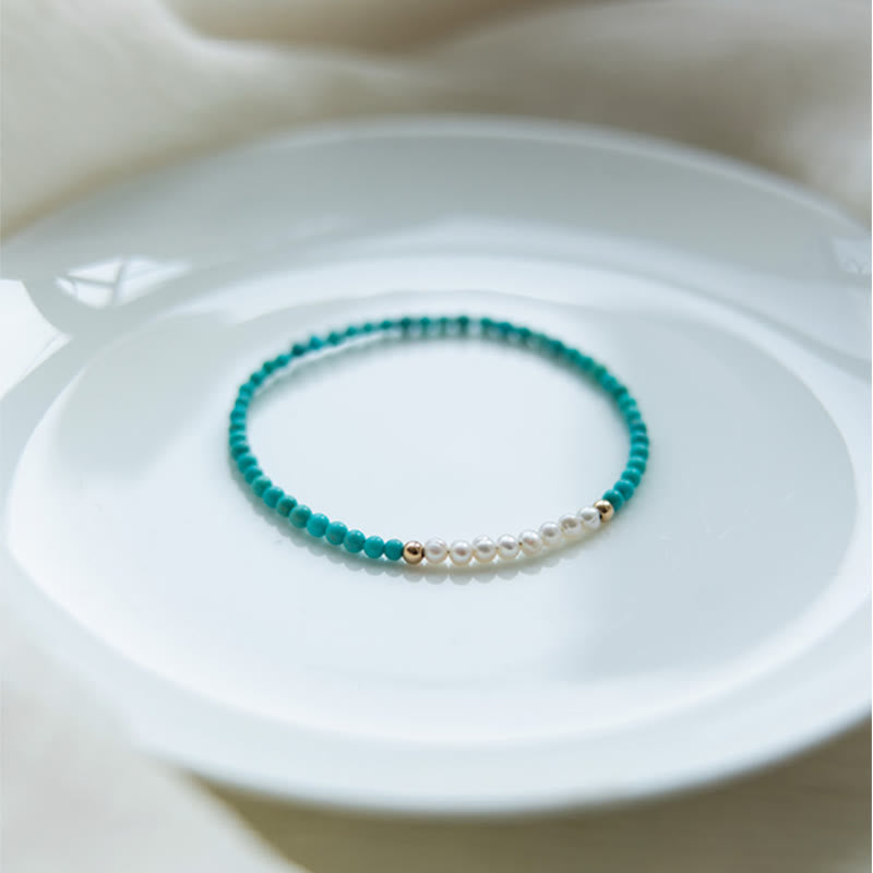 Braccialetto di perline di perle turchesi naturali in argento sterling 925 Buddha Stones