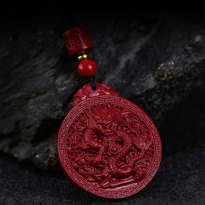 Collana con ciondolo di protezione del drago in cinabro naturale dell'anno del drago di Buddha Stones
