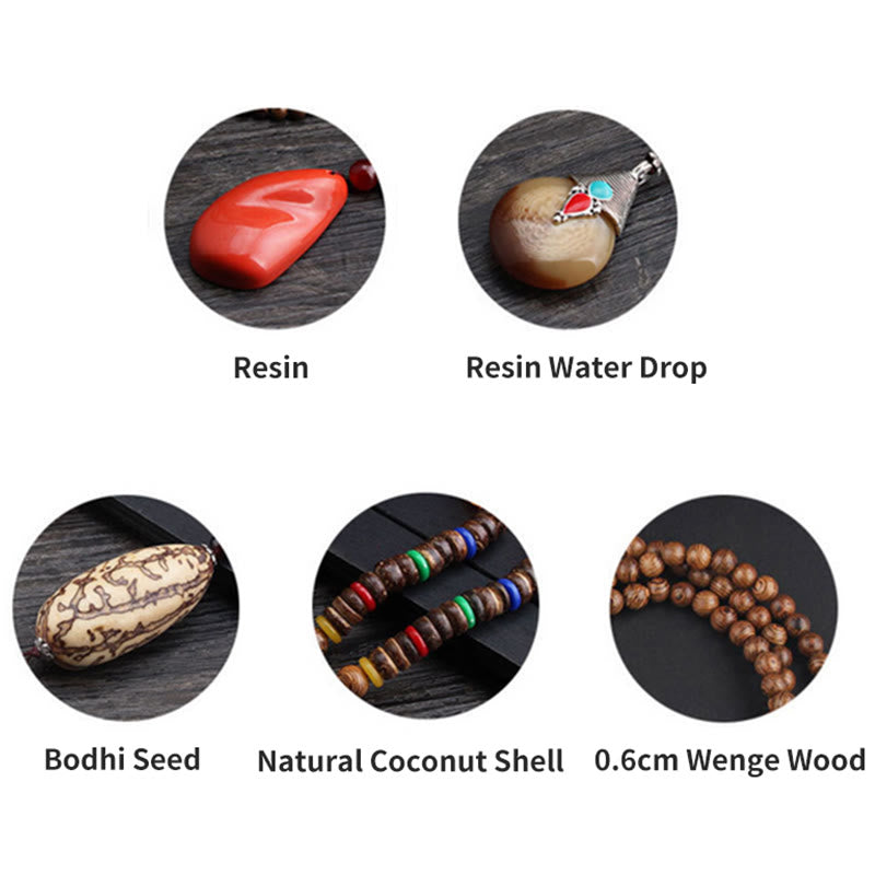 Buddha Stones Tibetano Legno Wenge Bodhi Seme Agata Equilibrio Pace Collana Pendente