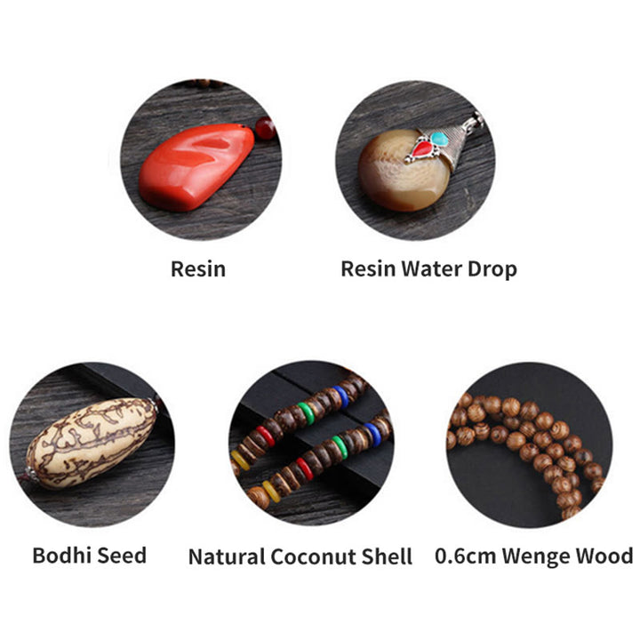Buddha Stones Tibetano Legno Wenge Bodhi Seme Agata Equilibrio Pace Collana Pendente