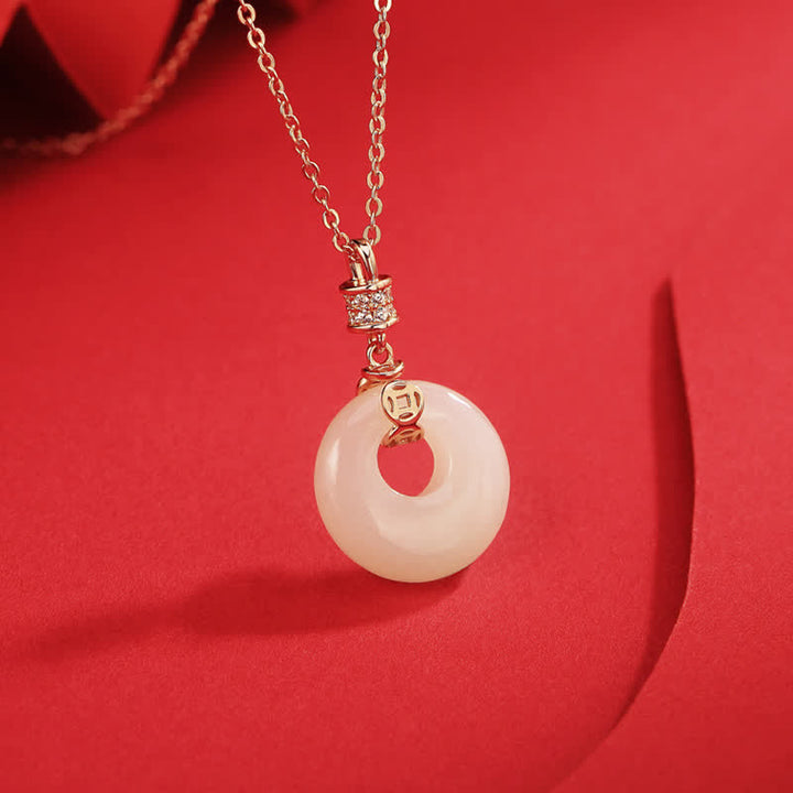 Buddha Stones 925 Sterling Silver Hetian Giada Bianca Moneta Fiore Pace Fibbia Collana Pendente Fortuna