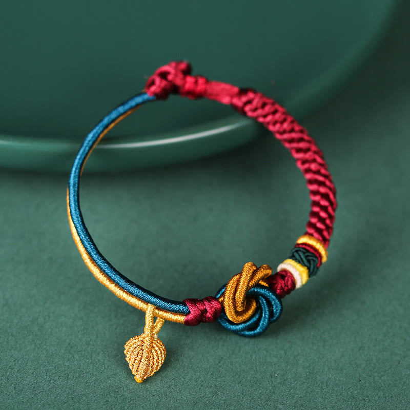 Braccialetto di corda della fortuna con nodo foglia mandala tibetano fatto a mano con Buddha Stones