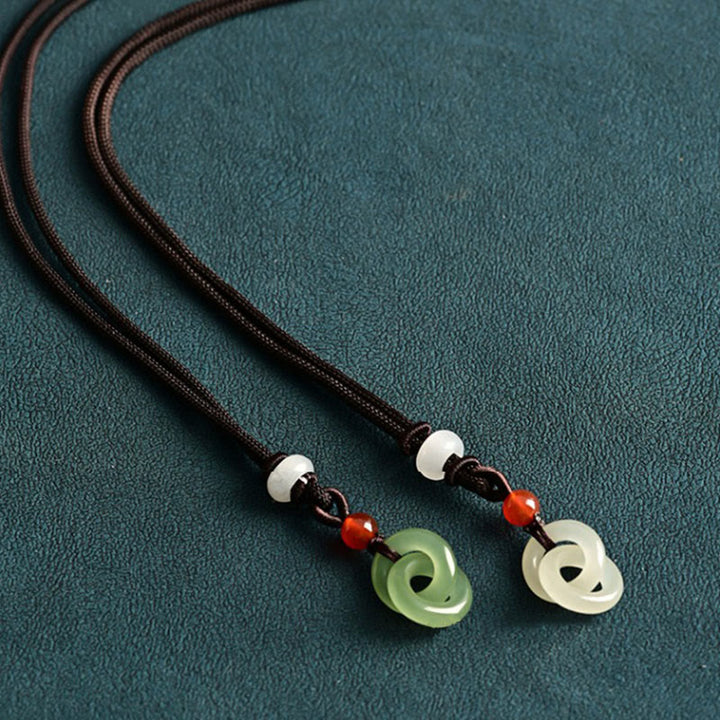 Buddha Stones Ciondolo della collana del successo della fibbia della pace doppia della giada bianca di Hetian naturale - image 10