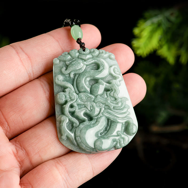 Buddha Stones Anno del Drago Zodiaco Cinese Drago che vola in Giada Protezione Perlina Catena Collana Pendente
