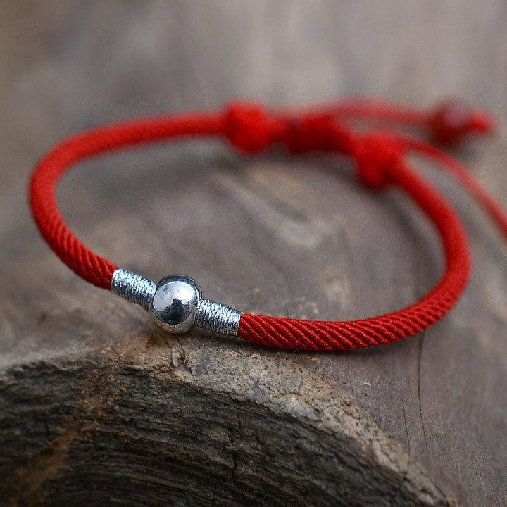 Braccialetto di corda rossa con perline portafortuna in argento sterling 925 Buddha Stones