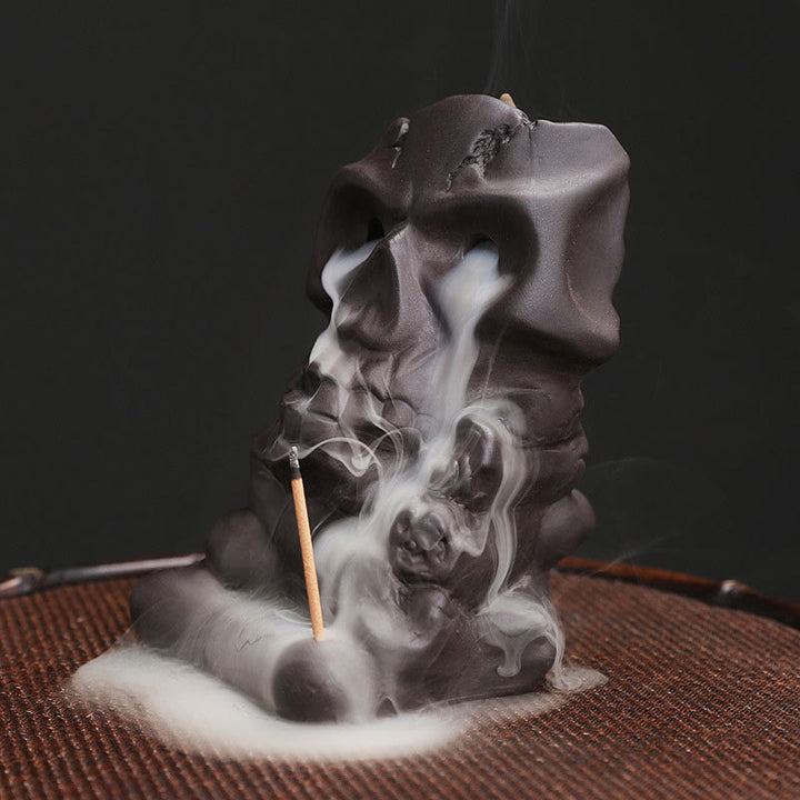 Buddha Stones Halloween Teschio Testa Viola Argilla Guarigione Bruciatore di Incenso Decorazione