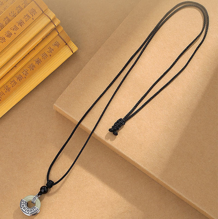 Collana con ciondolo Buddha Stones in argento sterling 925, giada naturale di Hetian, fibbia della pace e prosperità