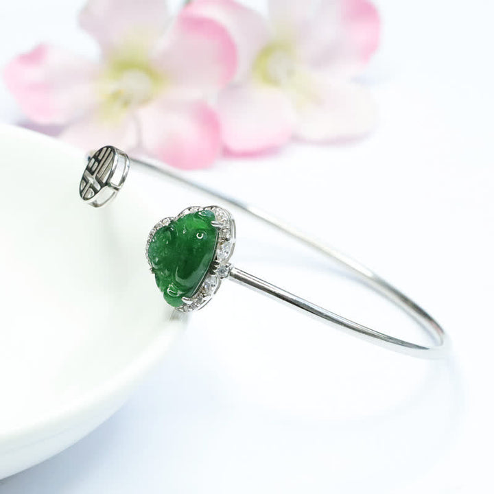 Braccialetto portafortuna Buddha Stones in argento sterling 925 con Buddha che ride e giada