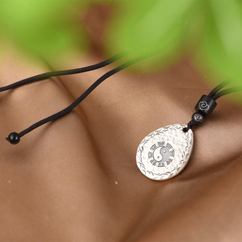 Buddha Stones Vintage 999 Sterling Silver Yin Yang Bagua Water Drop Design Balance Harmony Collana Pendente - image 7