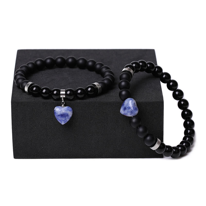 Buddha Stones 2 pezzi onice nero pietra di cristallo amore cuore protezione supporto coppia braccialetto