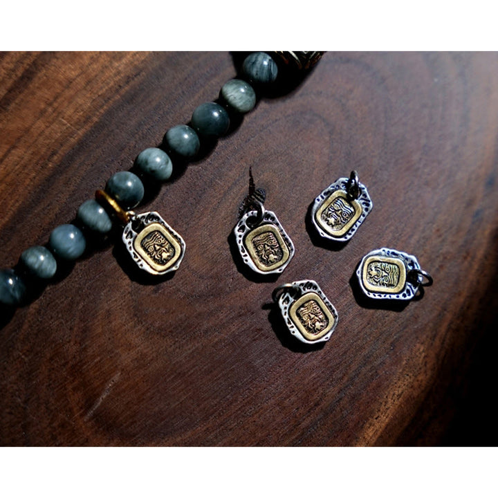 Buddha Stones Argento Sterling 925 108 Perline Mala Pietra Occhio d'Aquila Pietra di Luna Braccialetto Positivo